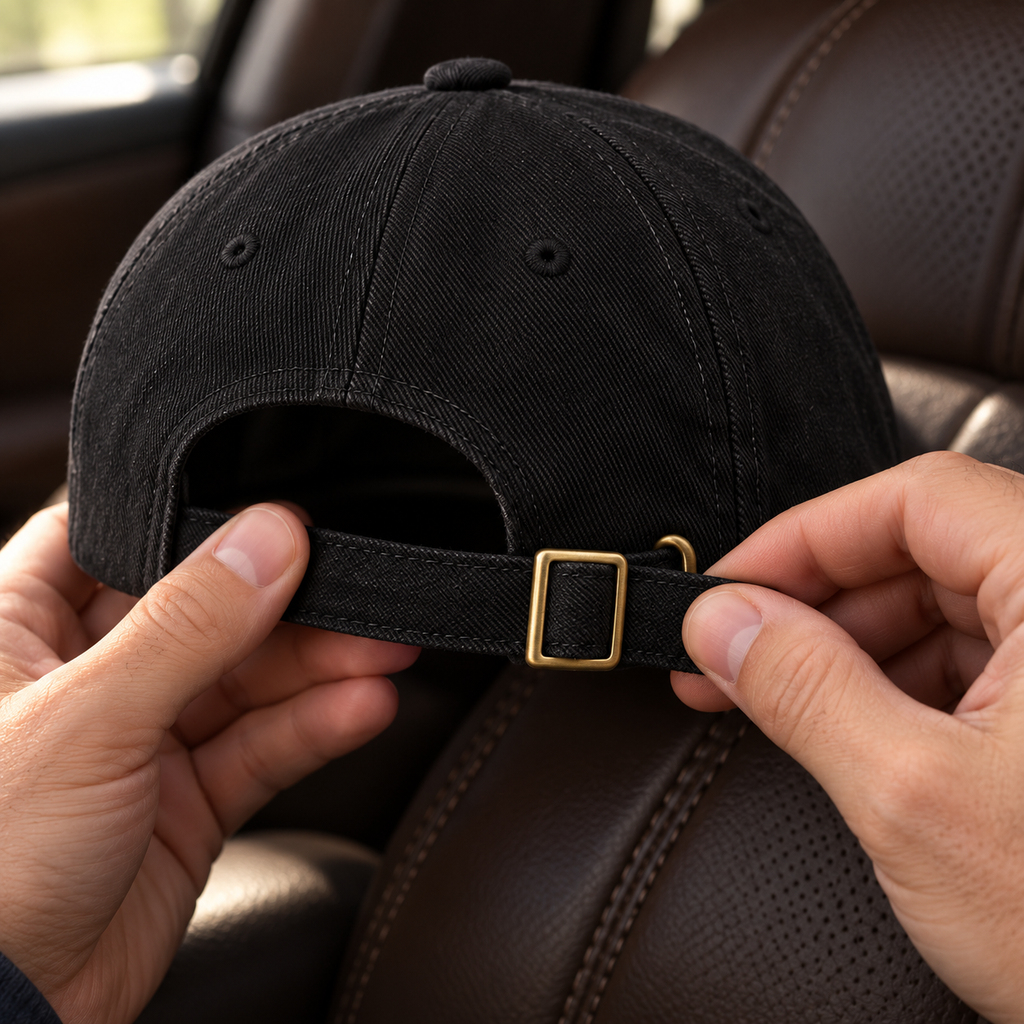 Cadillac Dad Baseball Cap | Color: Black | Image 5 | Buckle Detail