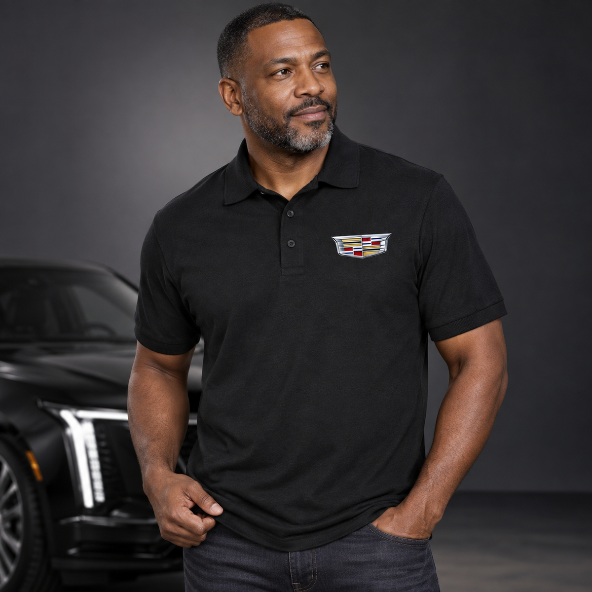 Cadillac Dry Blend Polo | Color: Black | Image 1 | Studio Model