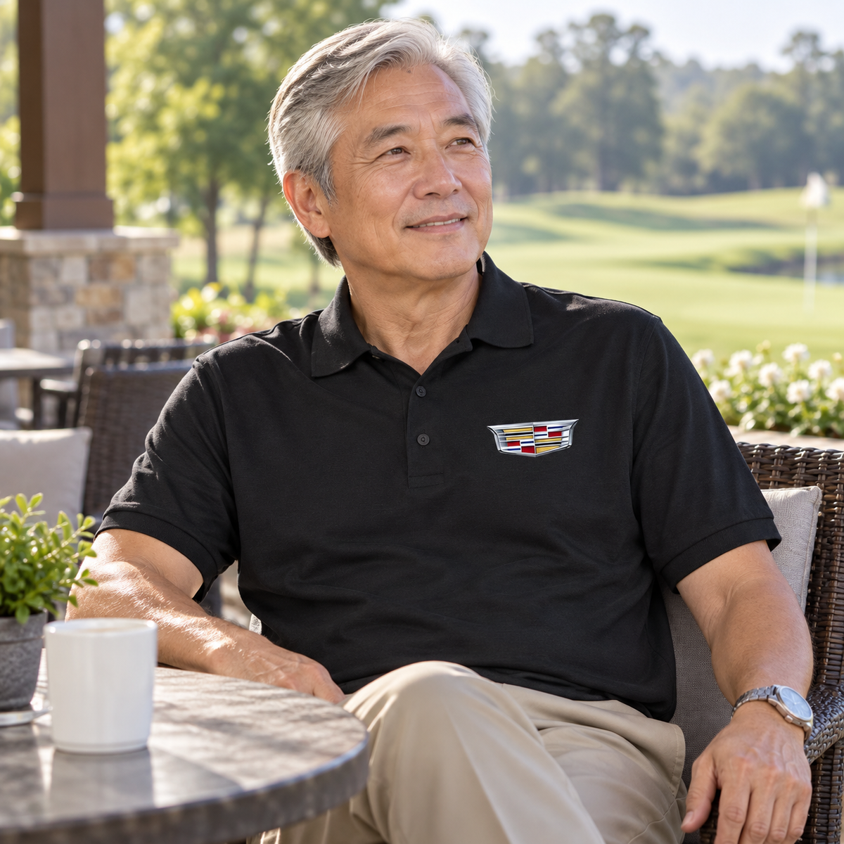 Cadillac Dry Blend Polo | Color: Black | Image 3 | Lifestyle Portrait