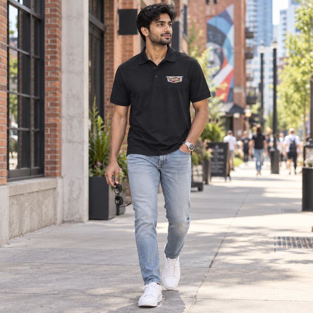 Cadillac Dry Blend Polo | Color: Black | Image 4 | Wide Lifestyle Scene