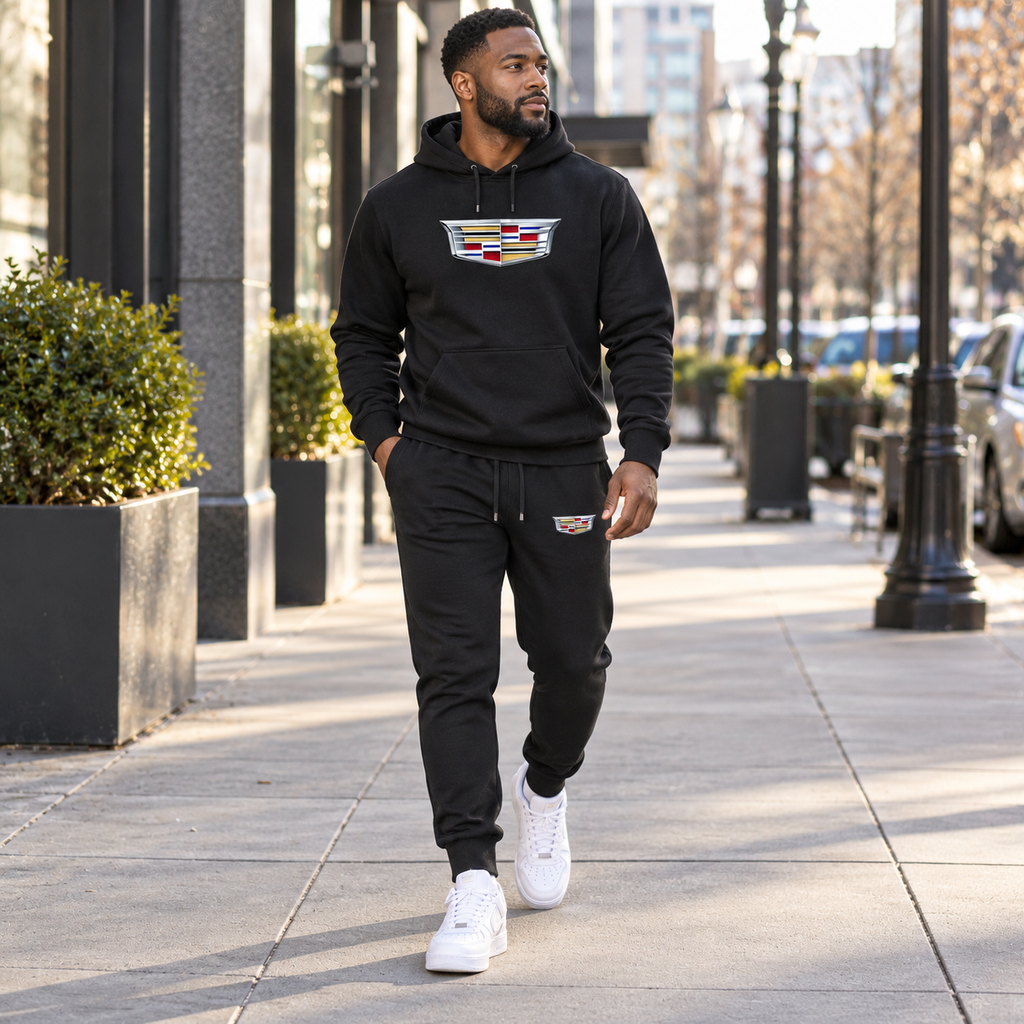 Men’s Cadillac Car Hoodie Joggers Set | Color: Black | Image 1