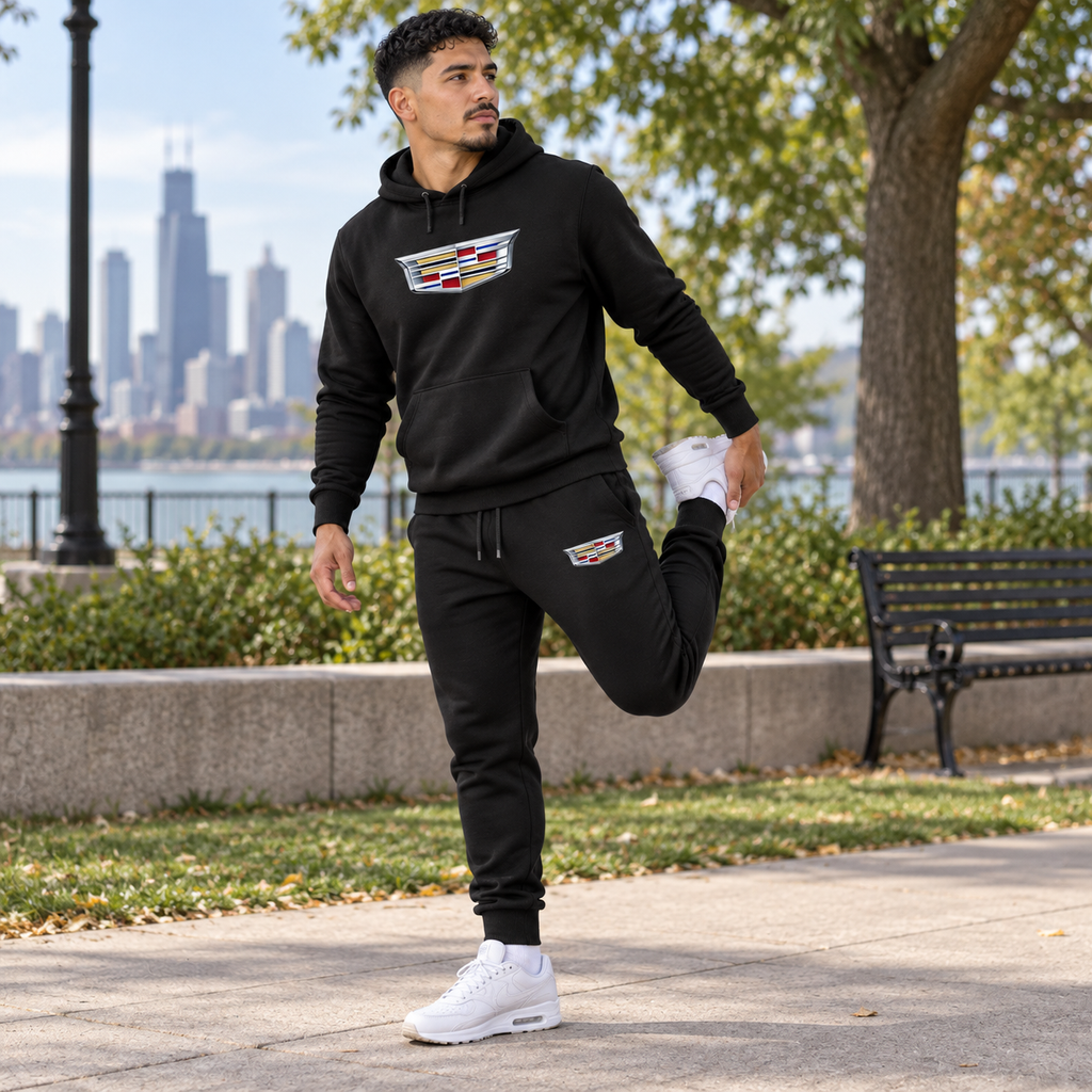 Men’s Cadillac Car Hoodie Joggers Set | Color: Black | Image 3