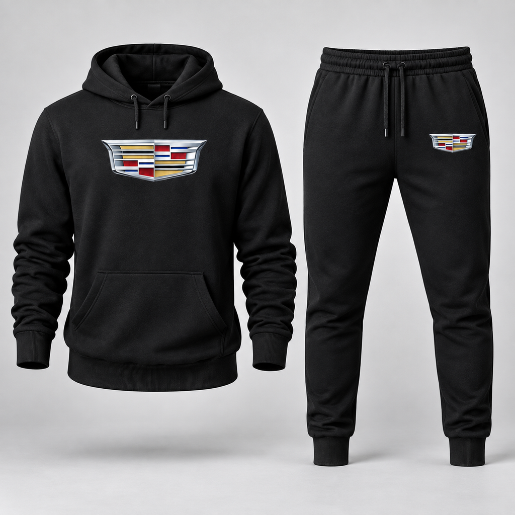 Men’s Cadillac Car Hoodie Joggers Set | Color: Black | Image 4