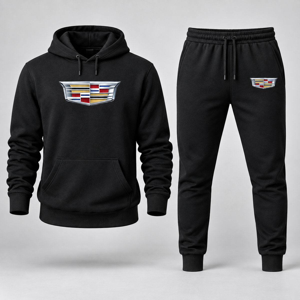 Men’s Cadillac Car Hoodie Joggers Set | Color: Black | Image 4