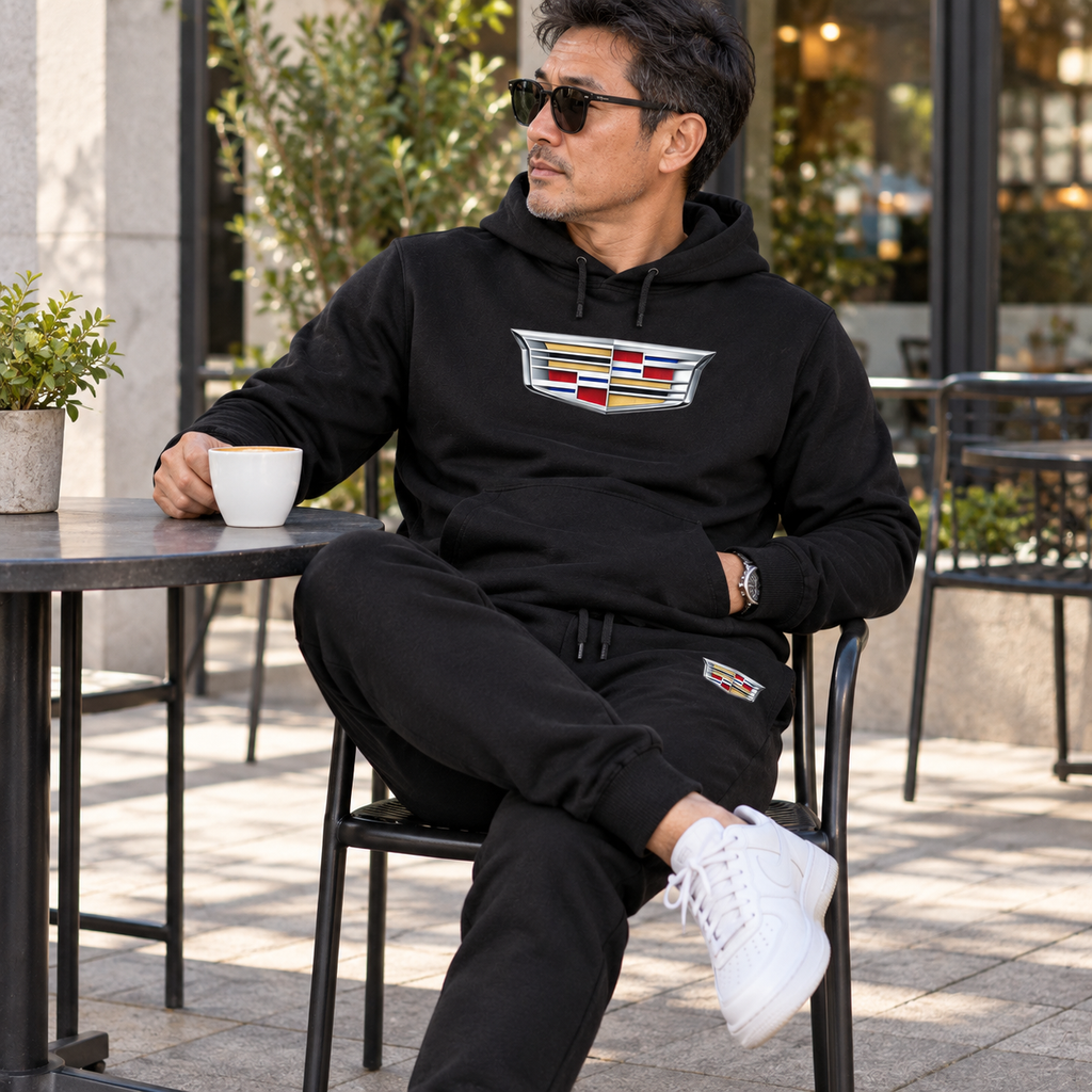 Men’s Cadillac Car Hoodie Joggers Set | Color: Black | Image 5
