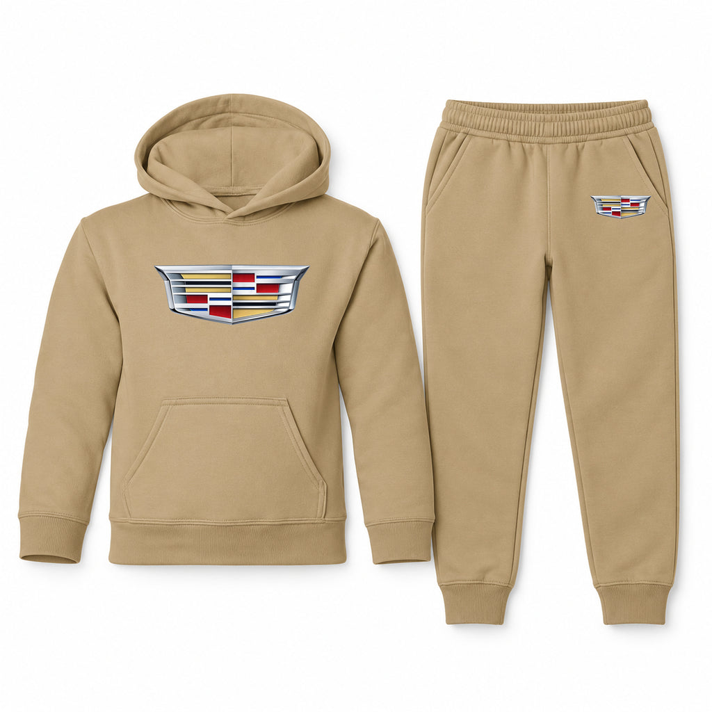 Cadillac youth hoodie jogger set, Khaki, Youth Large ages 10–12