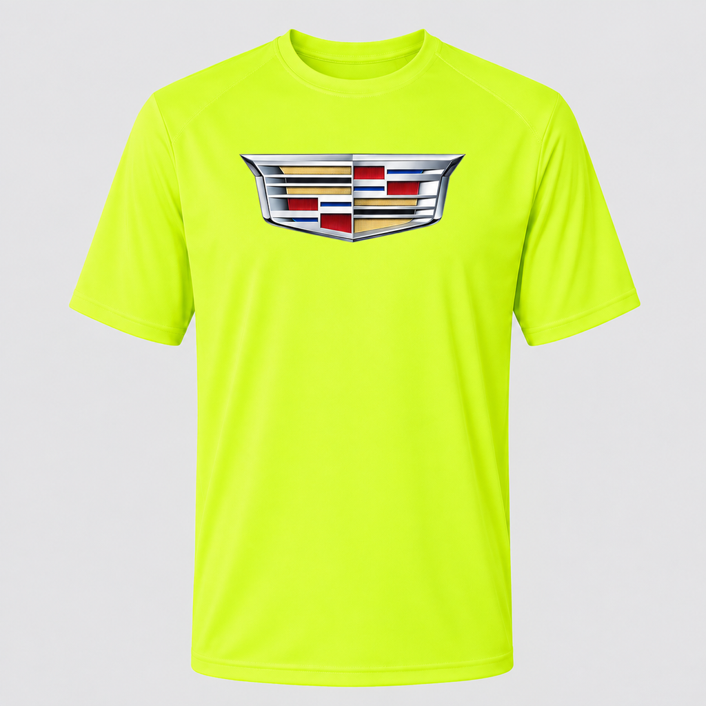 Cadillac polyester T-shirt — Safety Green — original logo