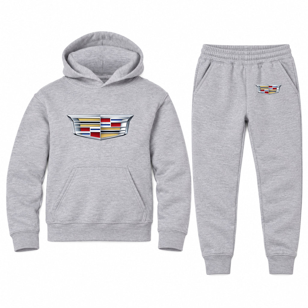 Cadillac youth hoodie jogger set, Sports Grey, Youth Large ages 10–12