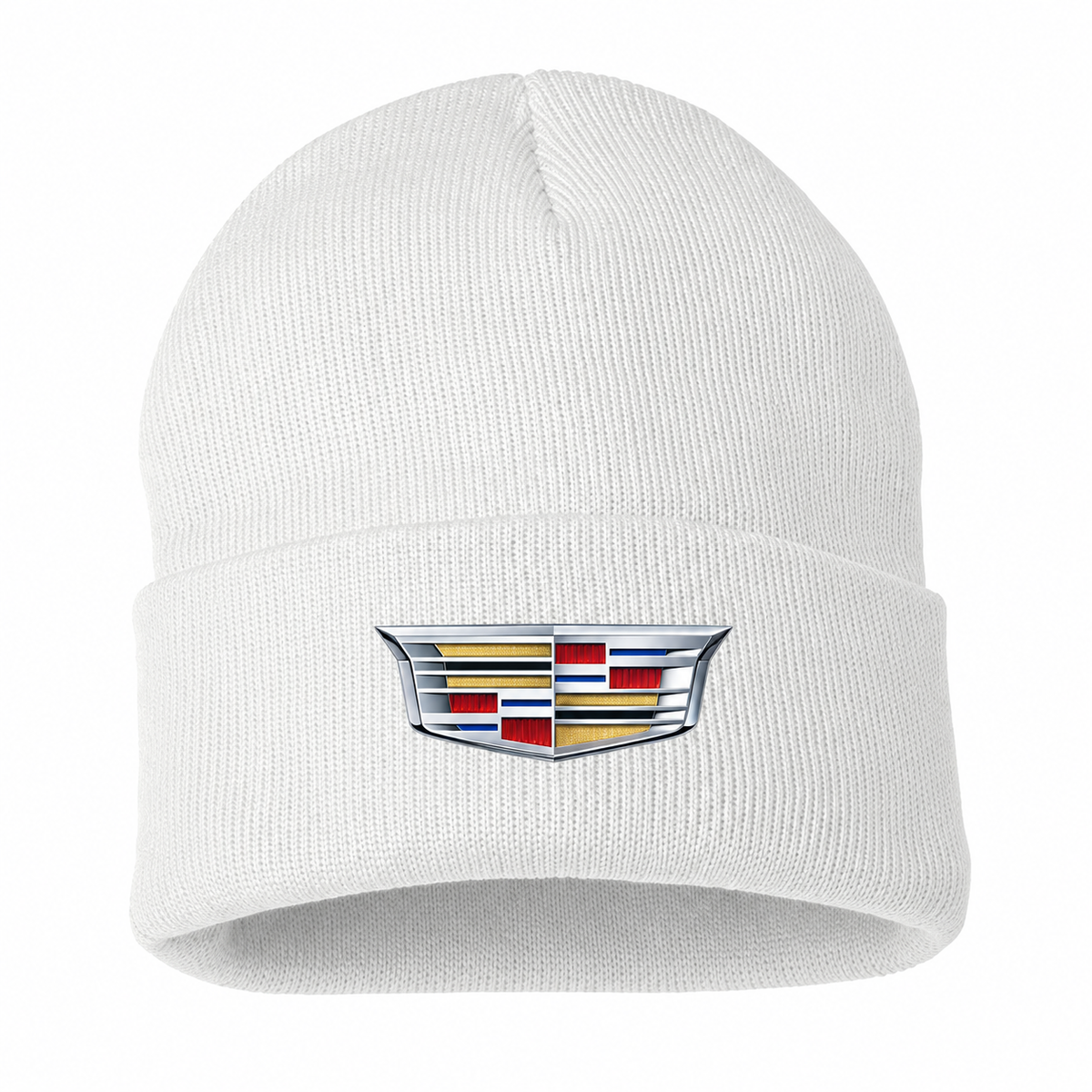Men's Cadillac Beanie Hat — White — clean front main