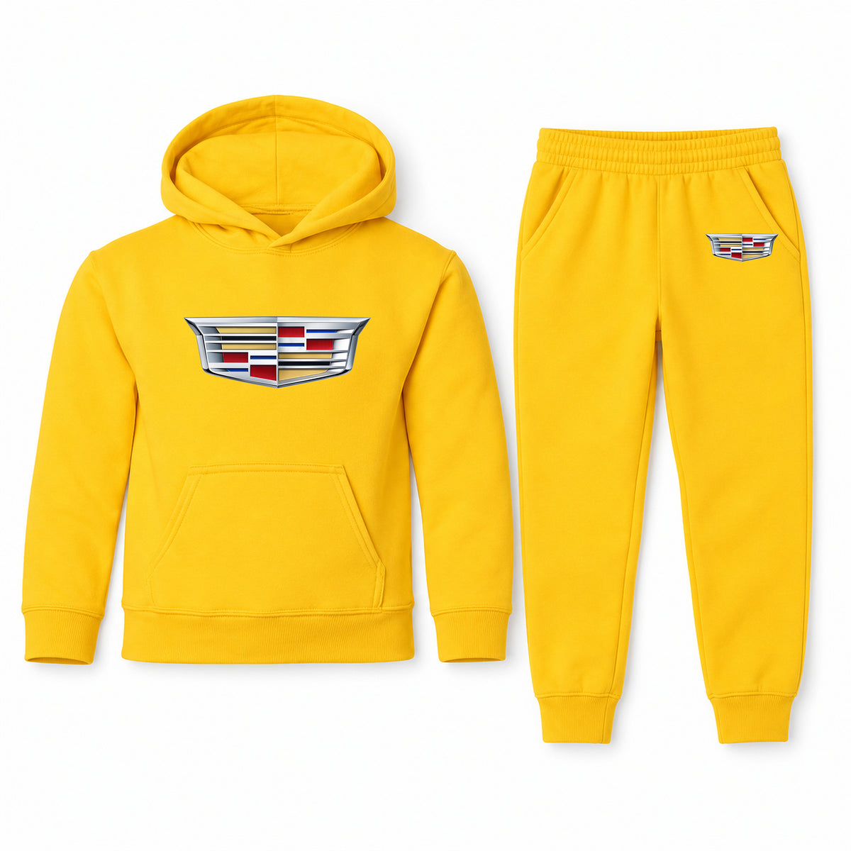 Cadillac youth hoodie jogger set, Yellow, Youth Large ages 10–12