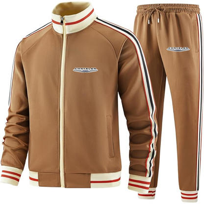 Men's Chrysler Car - Premium Two-Piece Designer Tracksuit with Bold Striped Accents and Zippered Front - Elevated Athletic Wear