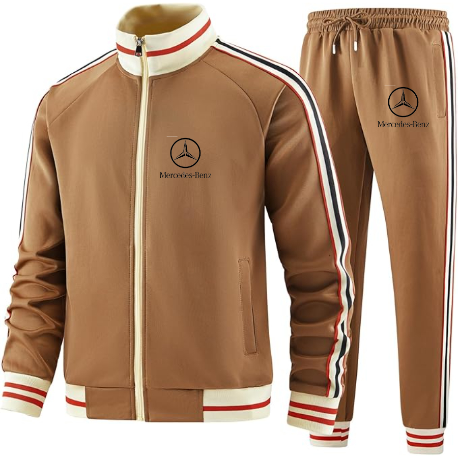 Men's Mercedes-Benz Luxury Car - Premium Two-Piece Designer Tracksuit with Bold Striped Accents and Zippered Front - Elevated Athletic Wear