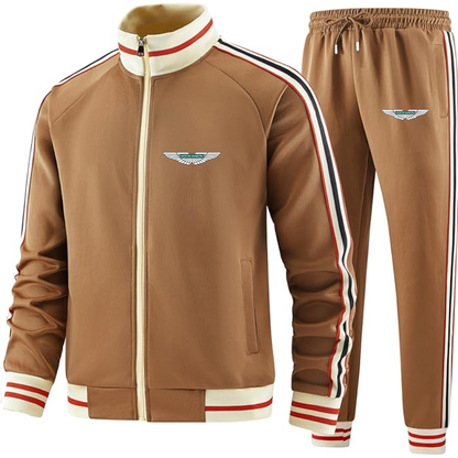 Men's Aston Martin Car- Premium Two-Piece Designer Tracksuit with Bold Striped Accents and Zippered Front - Elevated Athletic Wear