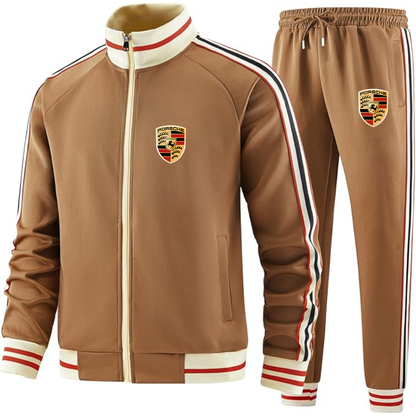 Men's Porsche Car - Premium Two-Piece Designer Tracksuit with Bold Striped Accents and Zippered Front - Elevated Athletic Wear