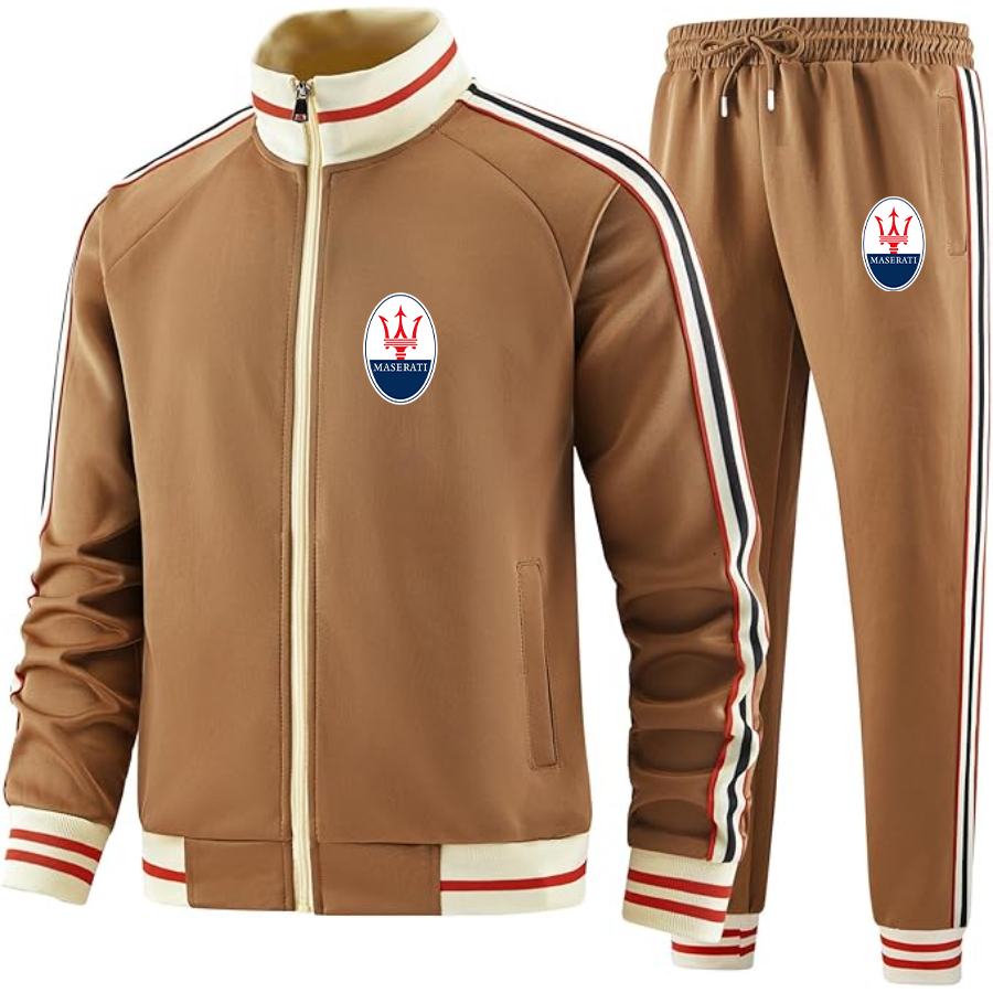 Men's Maserati Car - Premium Two-Piece Designer Tracksuit with Bold Striped Accents and Zippered Front - Elevated Athletic Wear