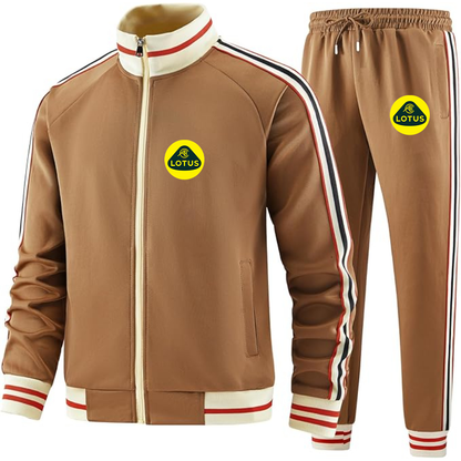 Men's Lotus Car - Premium Two-Piece Designer Tracksuit with Bold Striped Accents and Zippered Front - Elevated Athletic Wear