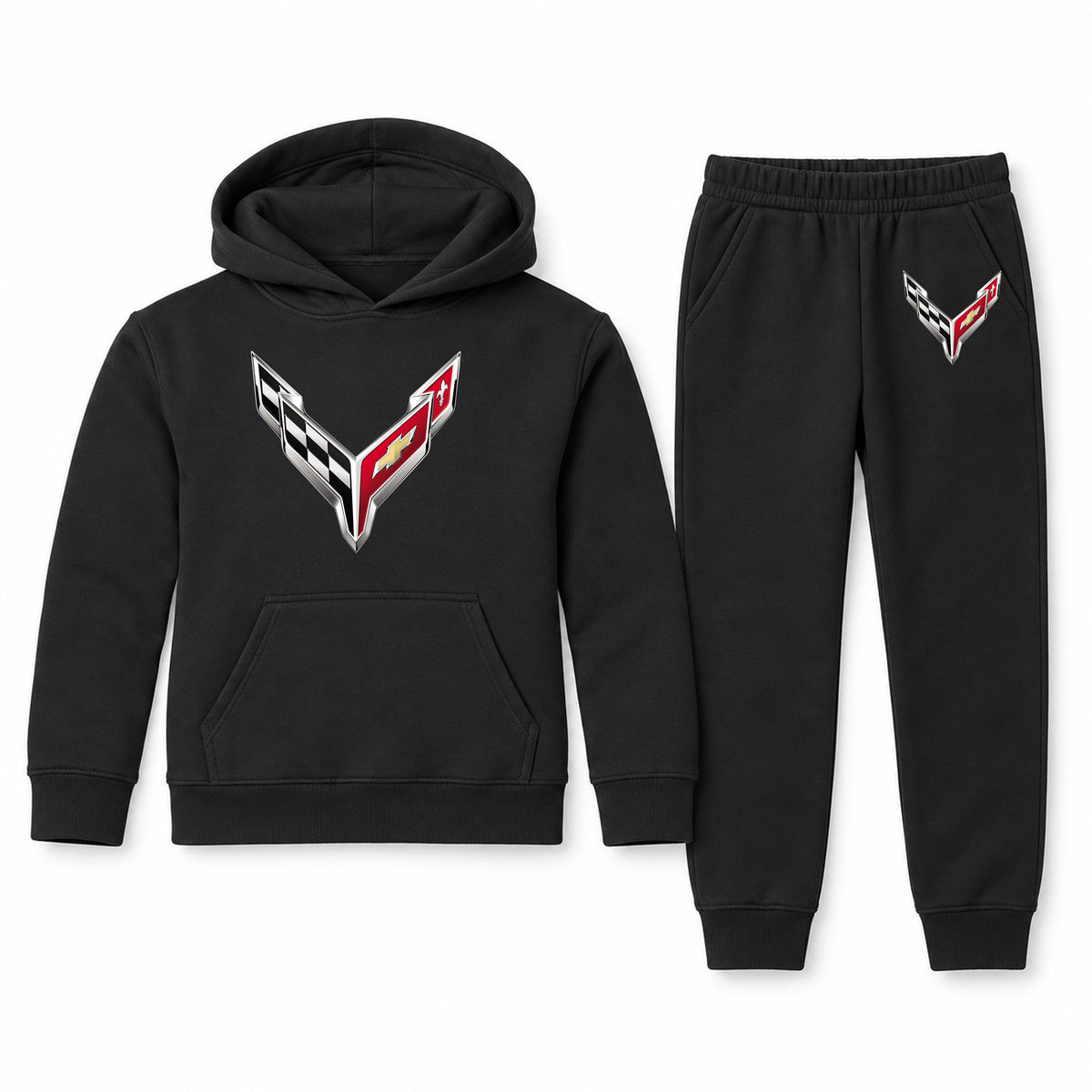 Chevrolet Corvette youth hoodie jogger set, Black, Youth Large ages 10–12