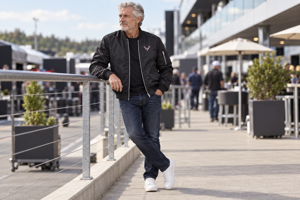 Chevrolet Corvette Bomber Jacket | Color: Black | Image 4 | Wide Lifestyle Scene