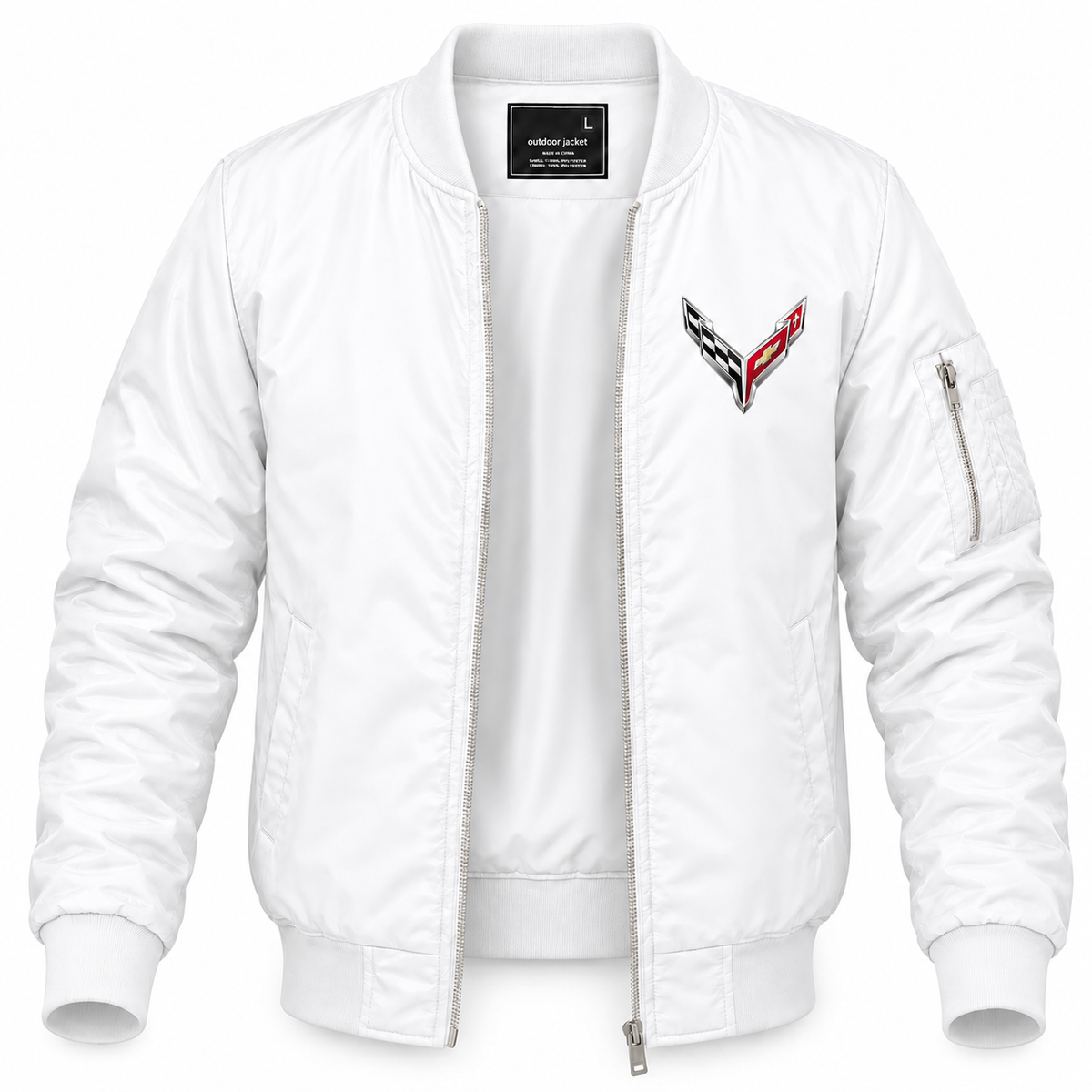 Chevrolet Corvette White bomber front left chest heat transfer