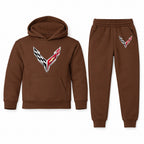 Chevrolet Corvette youth hoodie jogger set, Brown, Youth Large ages 10–12