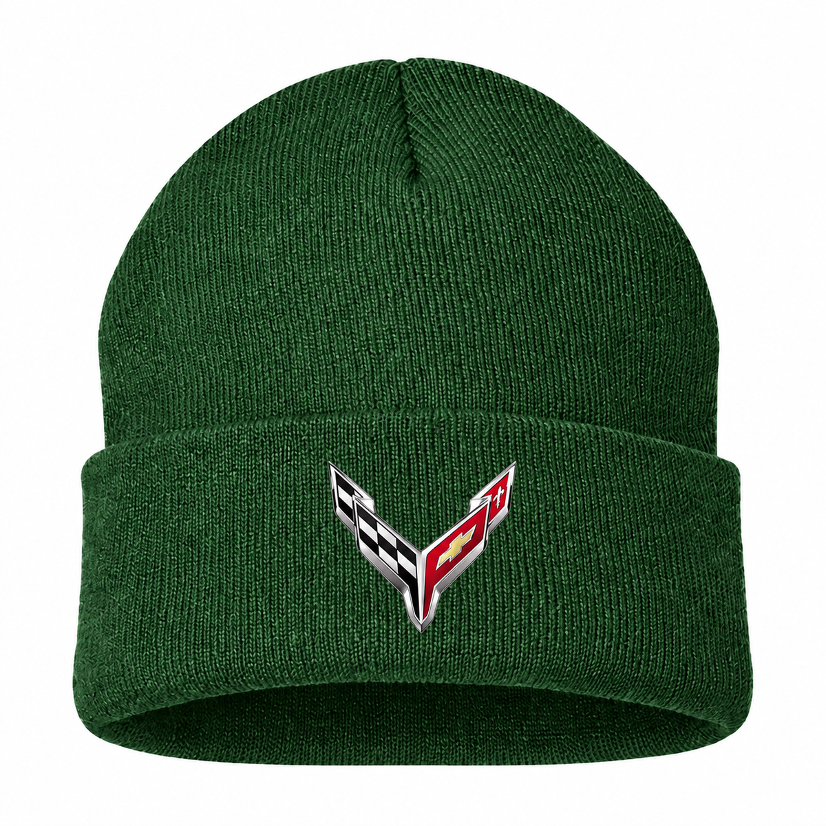 Men's Chevrolet Corvette Beanie Hat — Forest Green — clean front main
