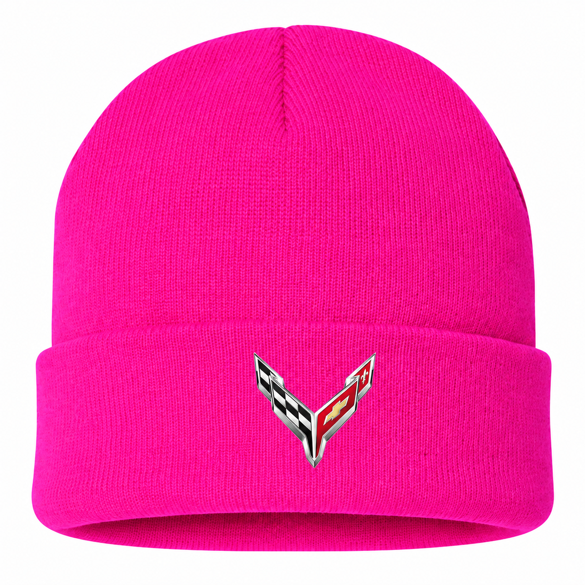 Men's Chevrolet Corvette Beanie Hat — Hot Pink — clean front main