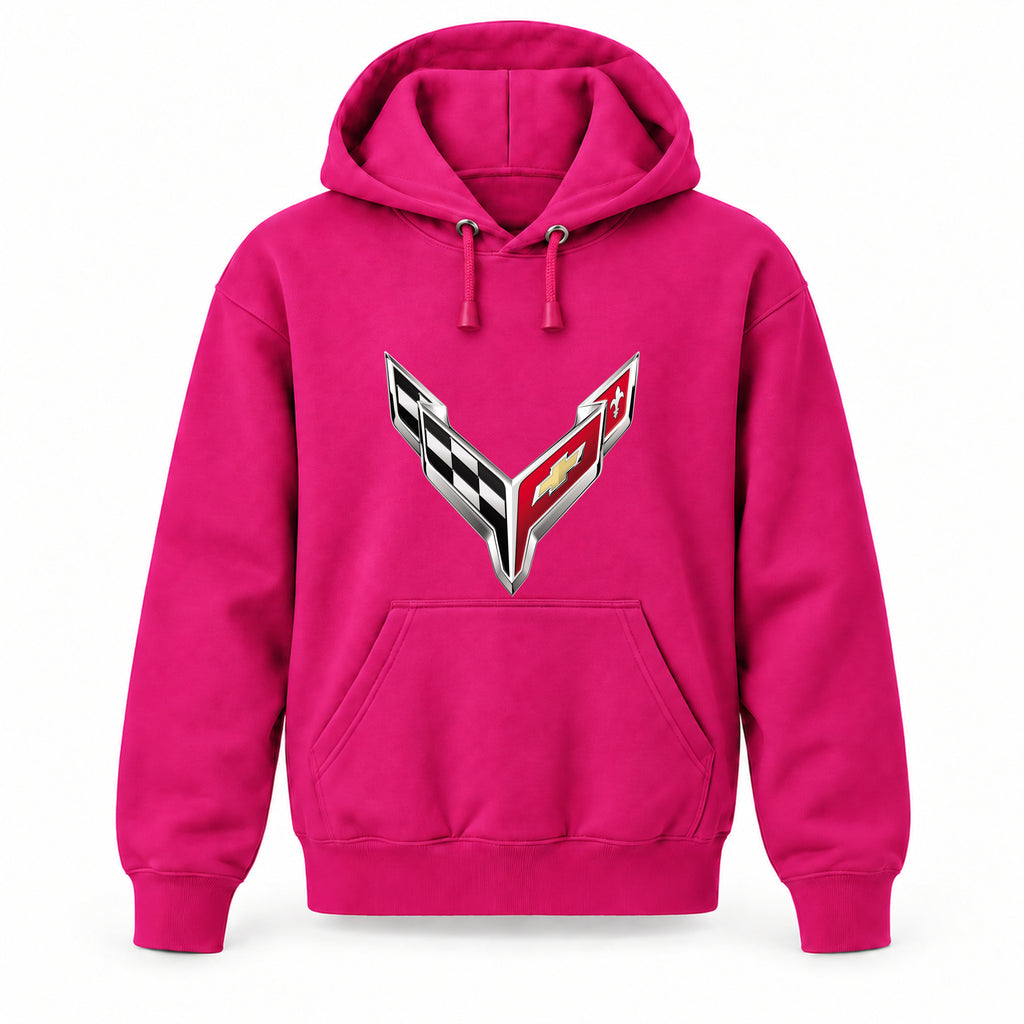 Chevrolet Corvette - Youth Large Hoodie (Ages 10–12) | Color: Hot Pink