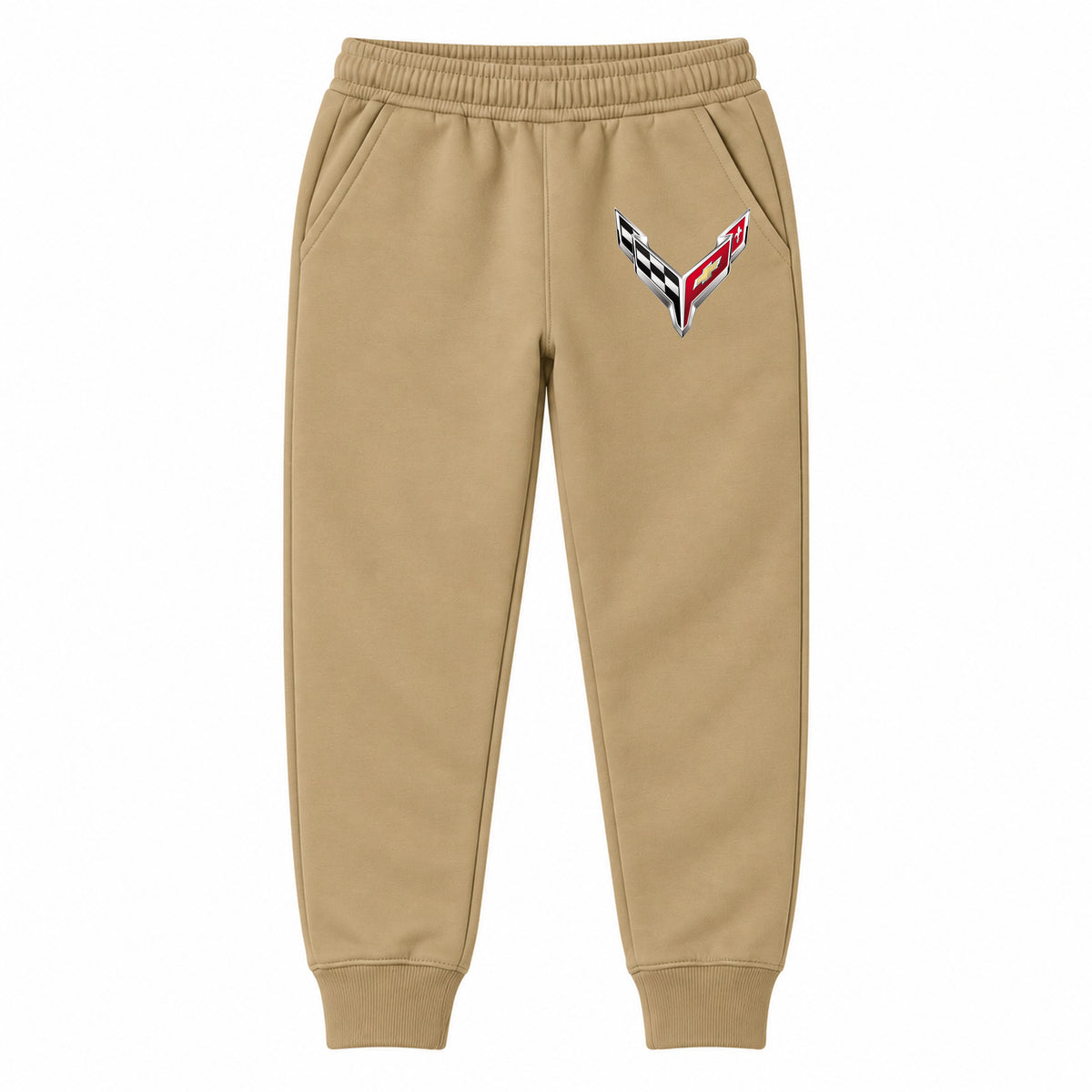 Chevrolet Corvette youth jogger sweatpants in Khaki, Youth Large ages 10–12