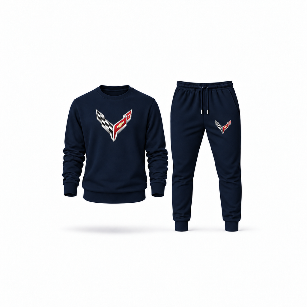 Men's Chevrolet Corvette Sweatshirt Joggers Set | Color: Navy | Main