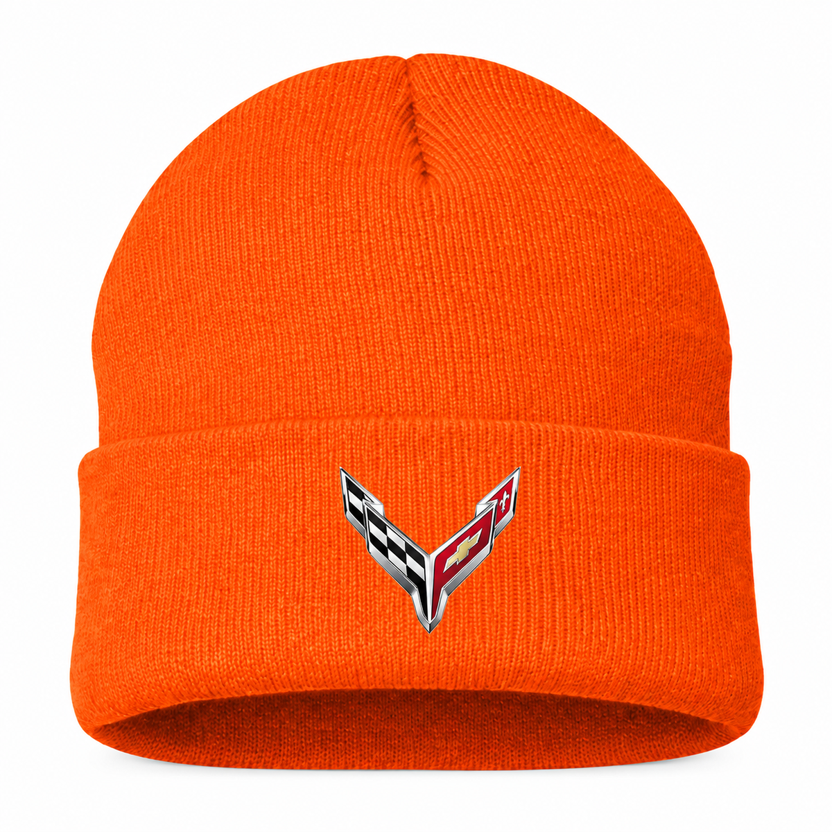 Men's Chevrolet Corvette Beanie Hat — Orange — clean front main
