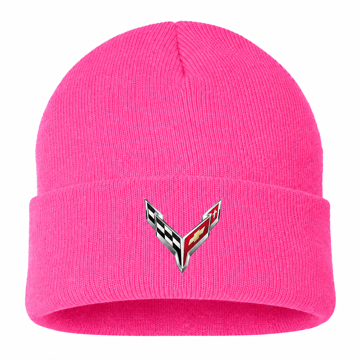 Men's Chevrolet Corvette Beanie Hat — Pink — clean front main