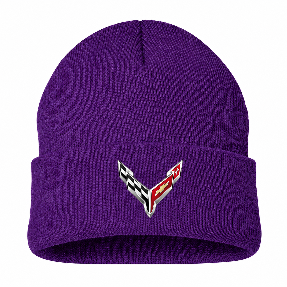 Men's Chevrolet Corvette Beanie Hat — Purple — clean front main
