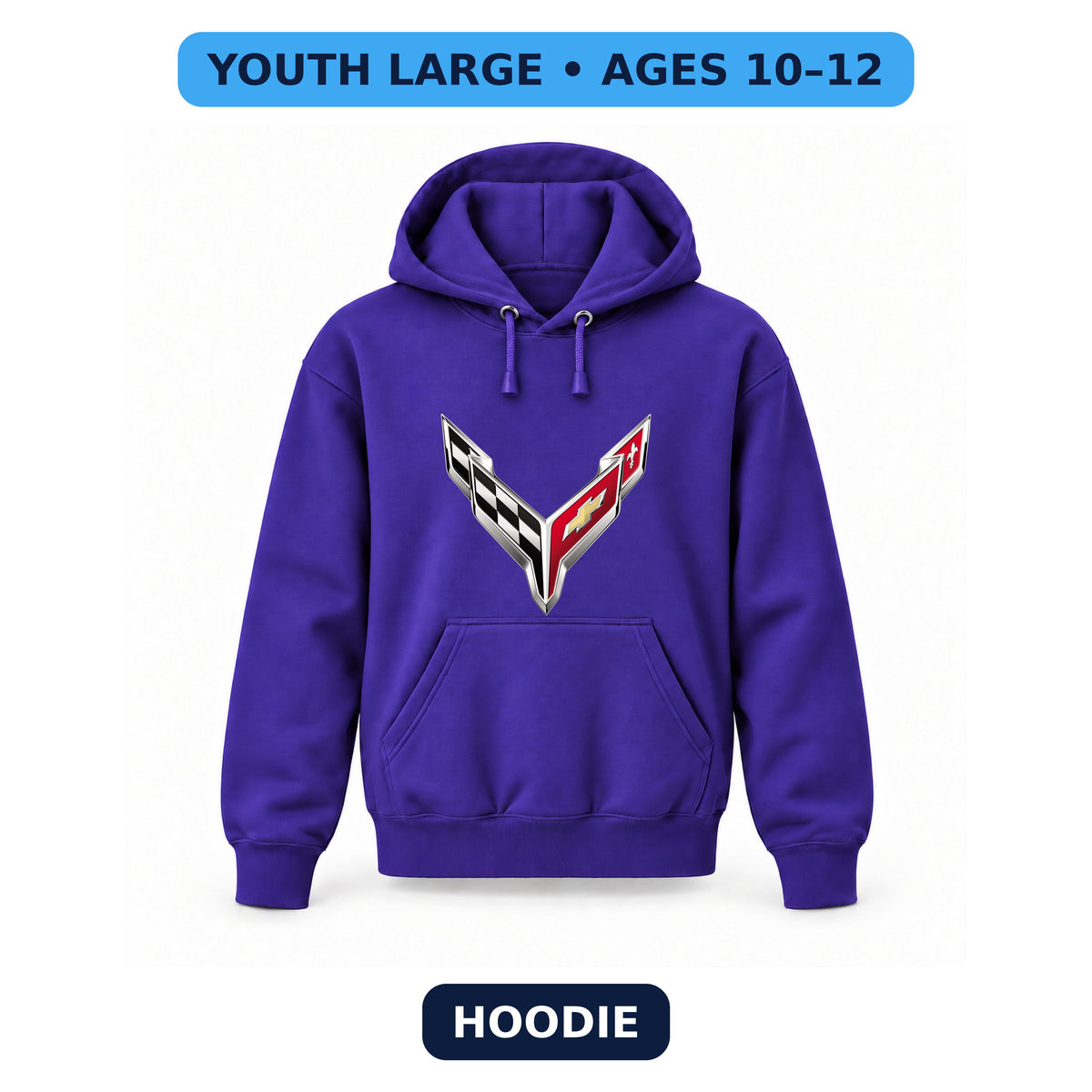 Chevrolet Corvette - Youth Large Hoodie (Ages 10–12) | Color: Purple