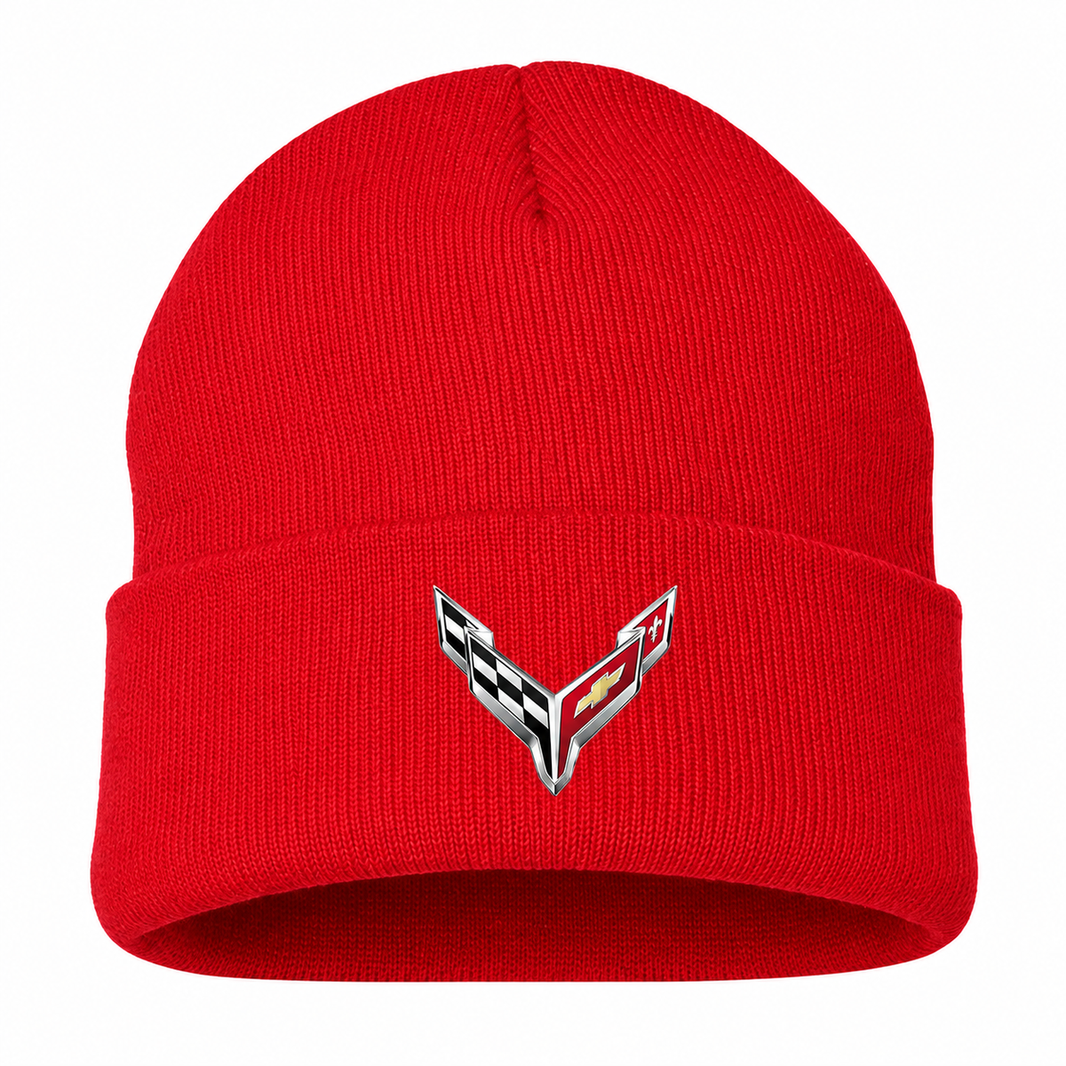 Men's Chevrolet Corvette Beanie Hat — Red — clean front main