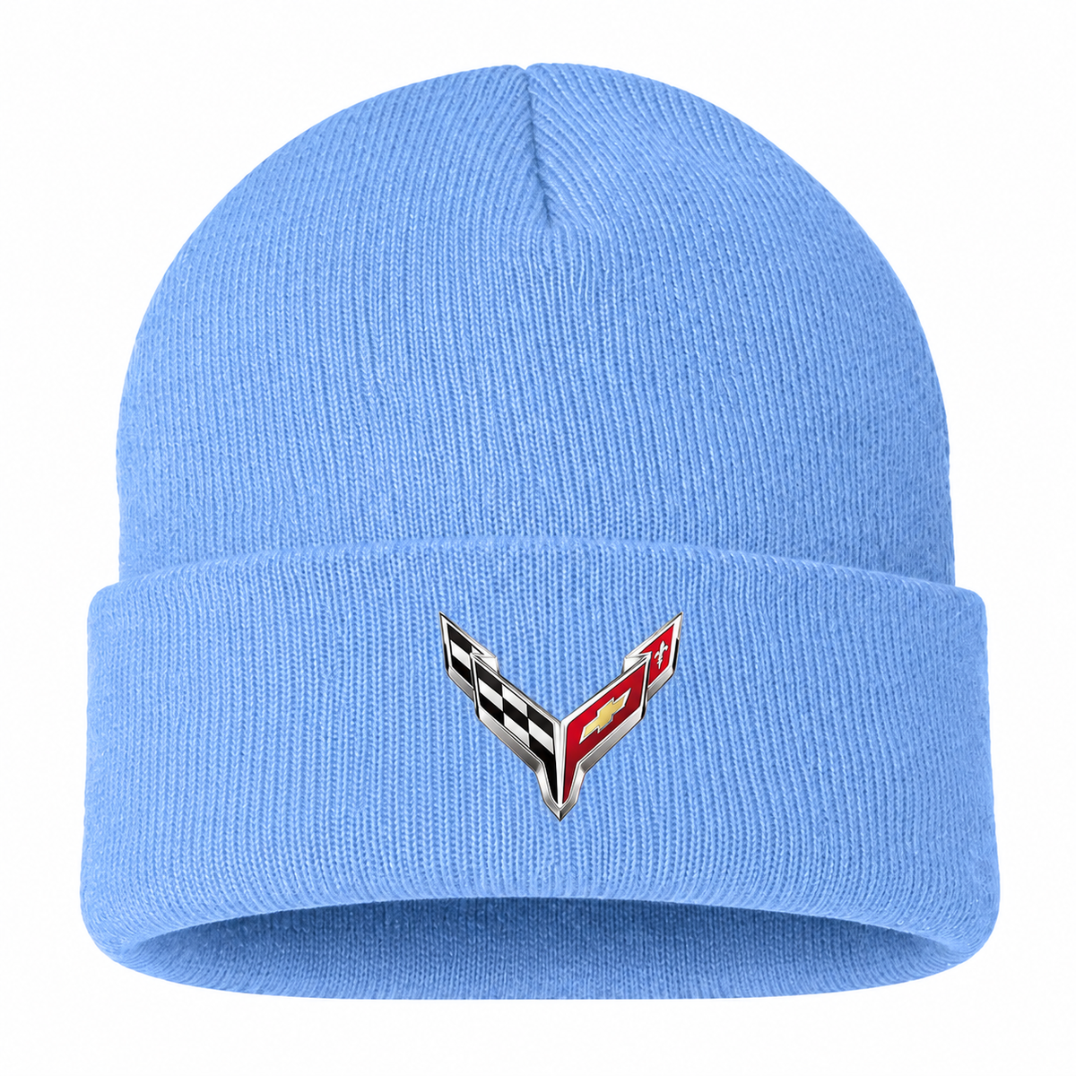 Men's Chevrolet Corvette Beanie Hat — Sky Blue — clean front main