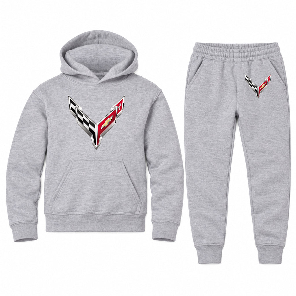 Chevrolet Corvette youth hoodie jogger set, Sports Grey, Youth Large ages 10–12