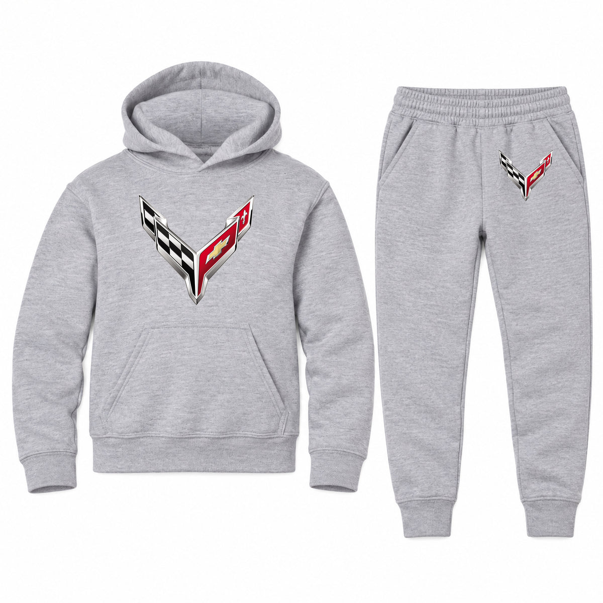 Chevrolet Corvette youth hoodie jogger set, Sports Grey, Youth Large ages 10–12