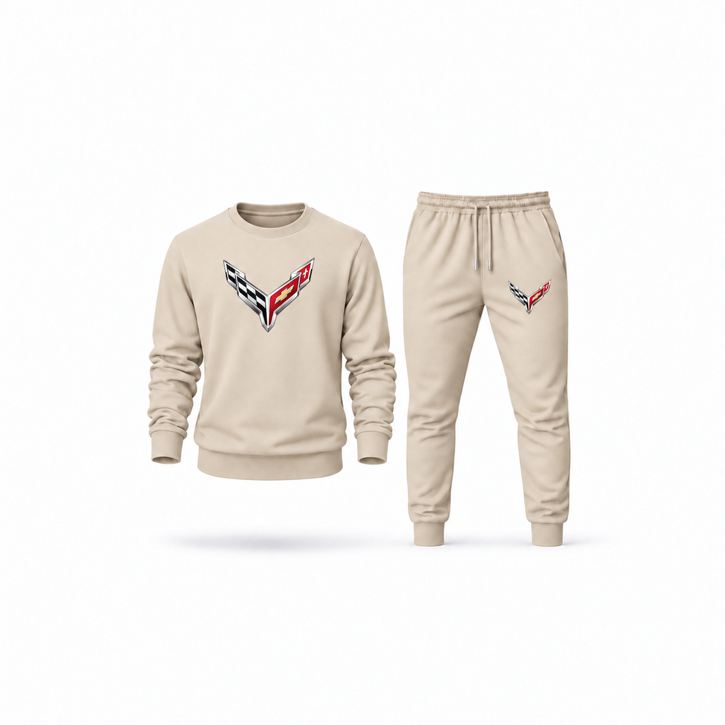 Men's Chevrolet Corvette Sweatshirt Joggers Set | Color: Tan | Main