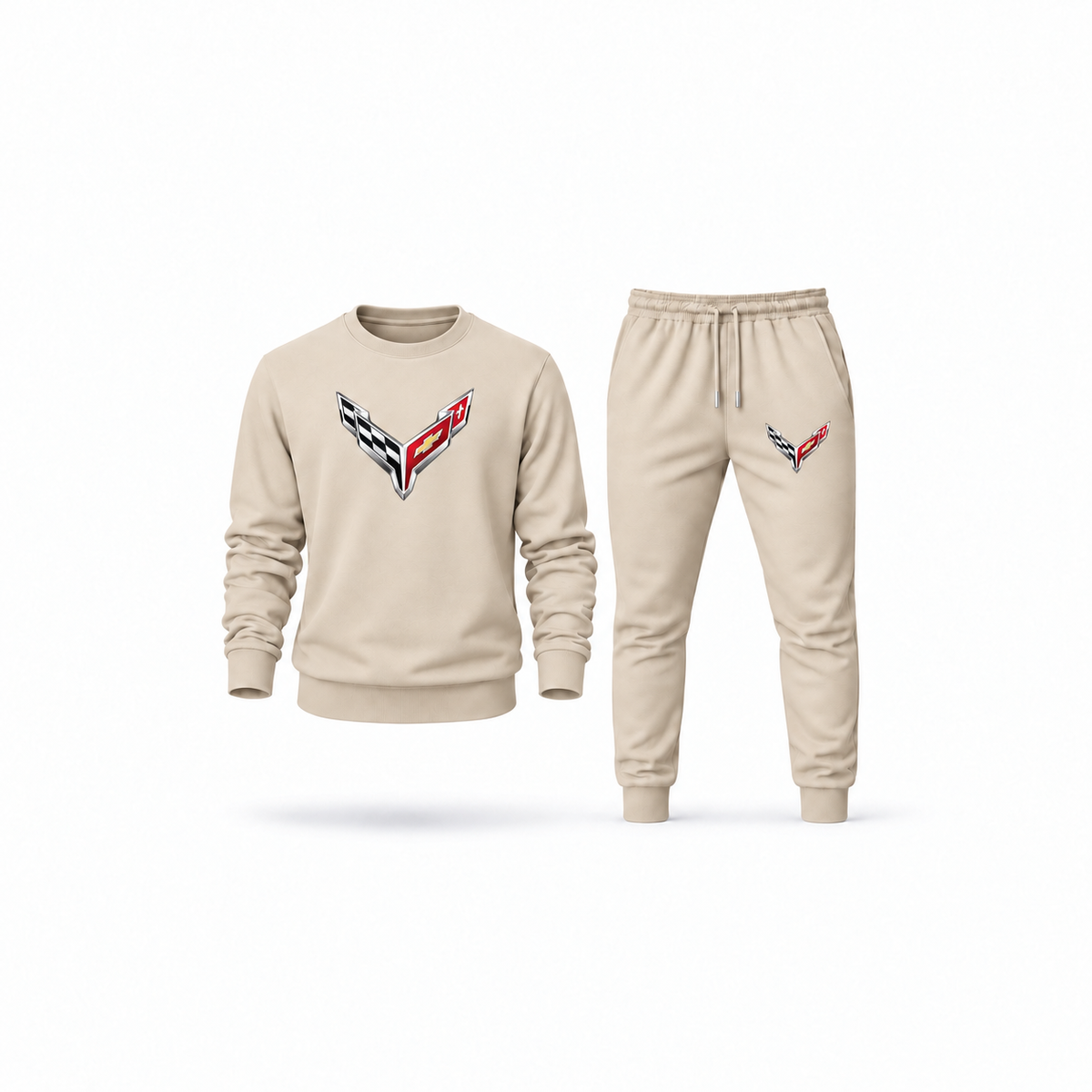 Men's Chevrolet Corvette Sweatshirt Joggers Set | Color: Tan | Main