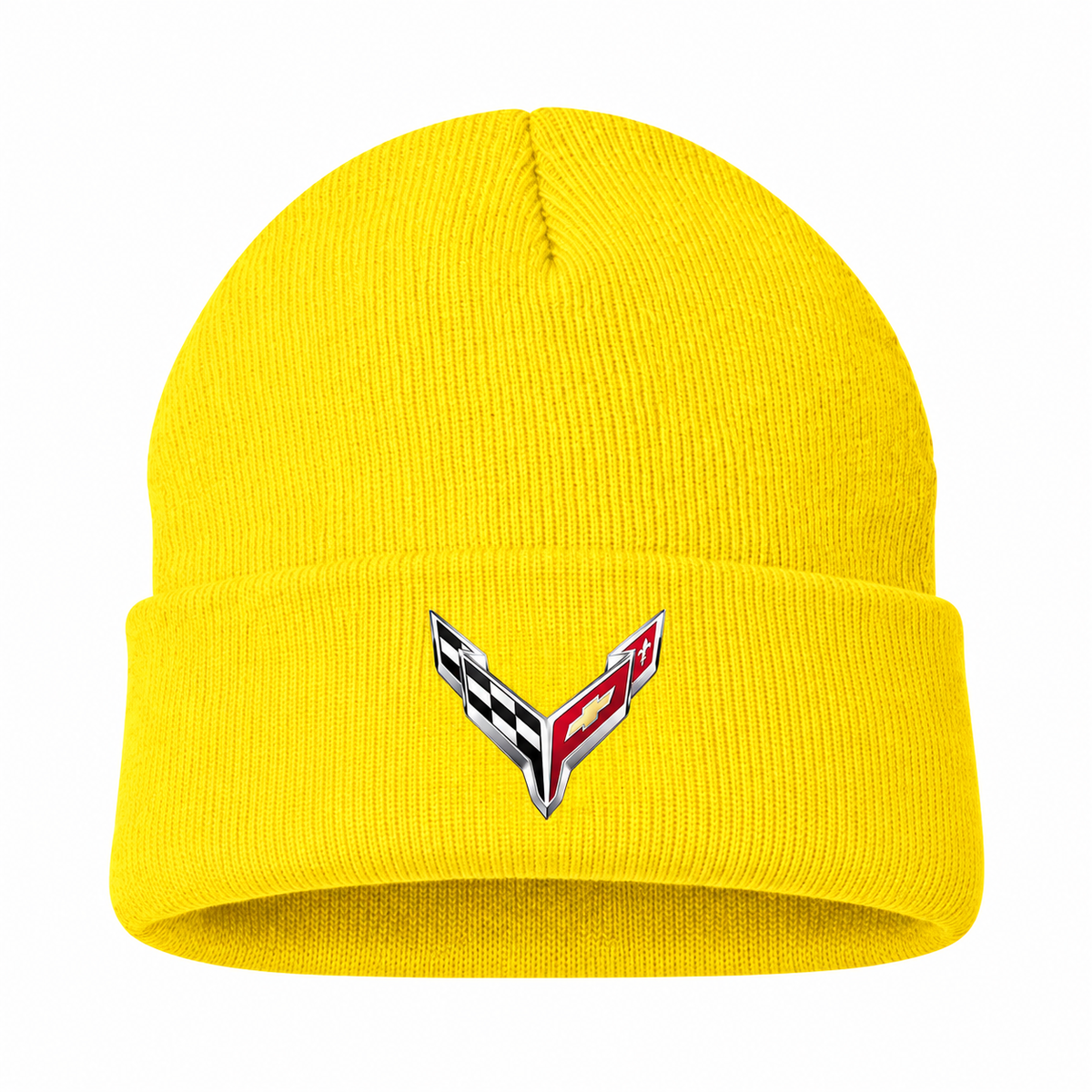 Men's Chevrolet Corvette Beanie Hat — Yellow — clean front main