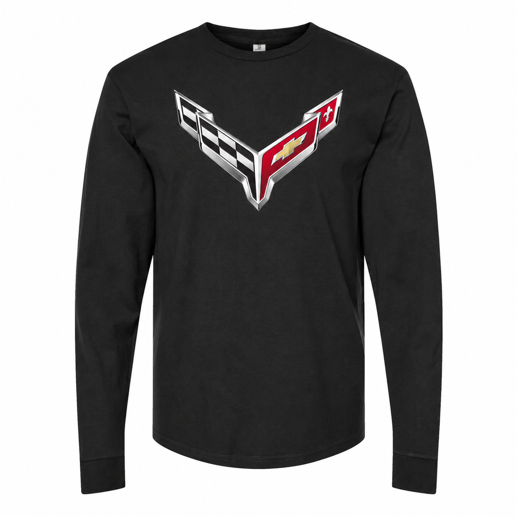 Men’s Chevrolet Corvette Car Cotton Long Sleeve T-Shirt - Black