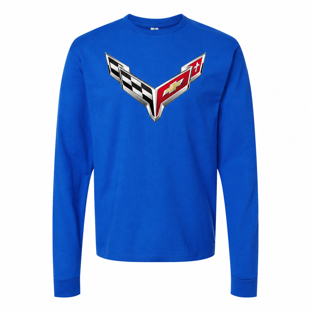 Men’s Chevrolet Corvette Car Cotton Long Sleeve T-Shirt - Blue