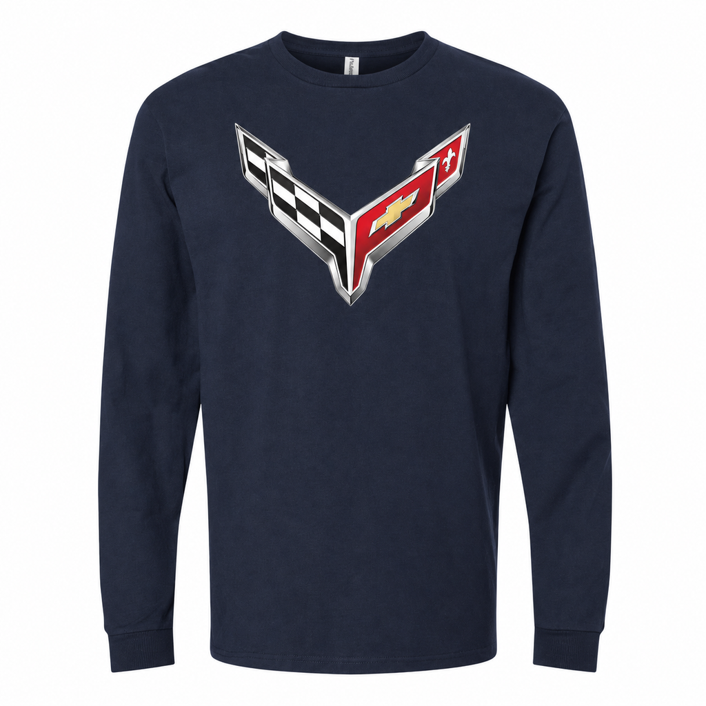 Men’s Chevrolet Corvette Car Cotton Long Sleeve T-Shirt - Navy