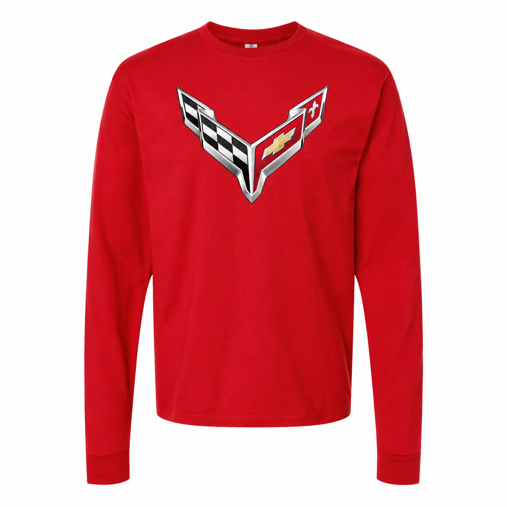 Men’s Chevrolet Corvette Car Cotton Long Sleeve T-Shirt - Red