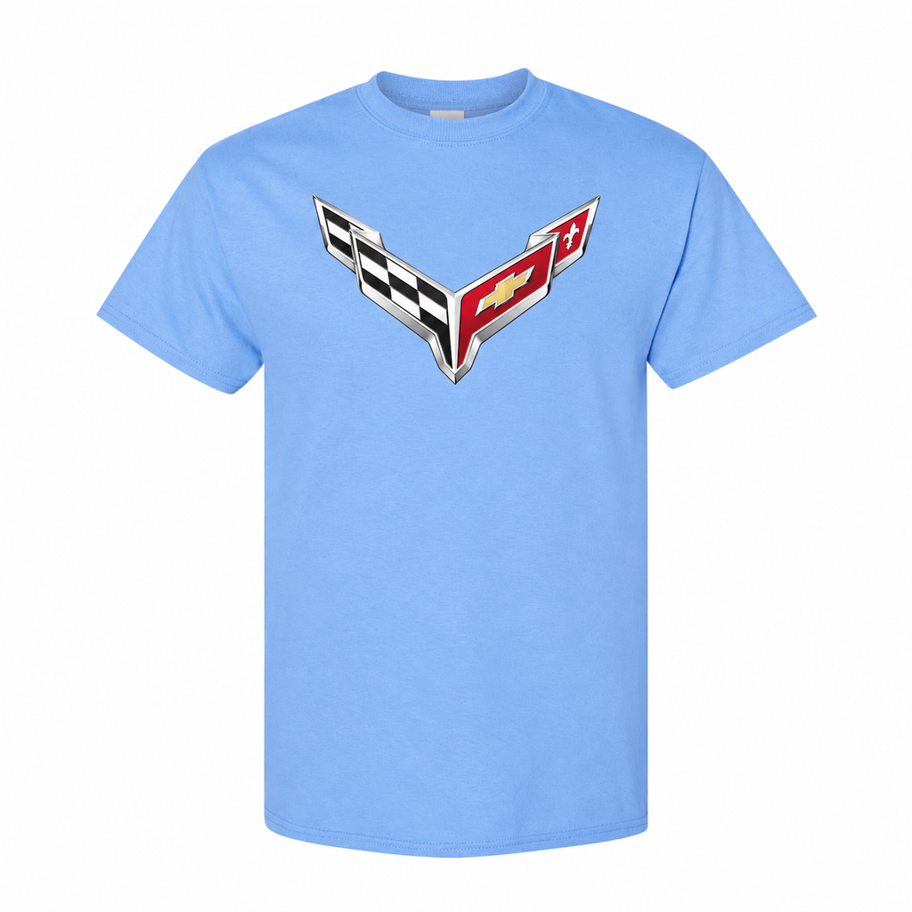 Men’s Chevrolet Corvette Car Cotton T-Shirt - Sky Blue