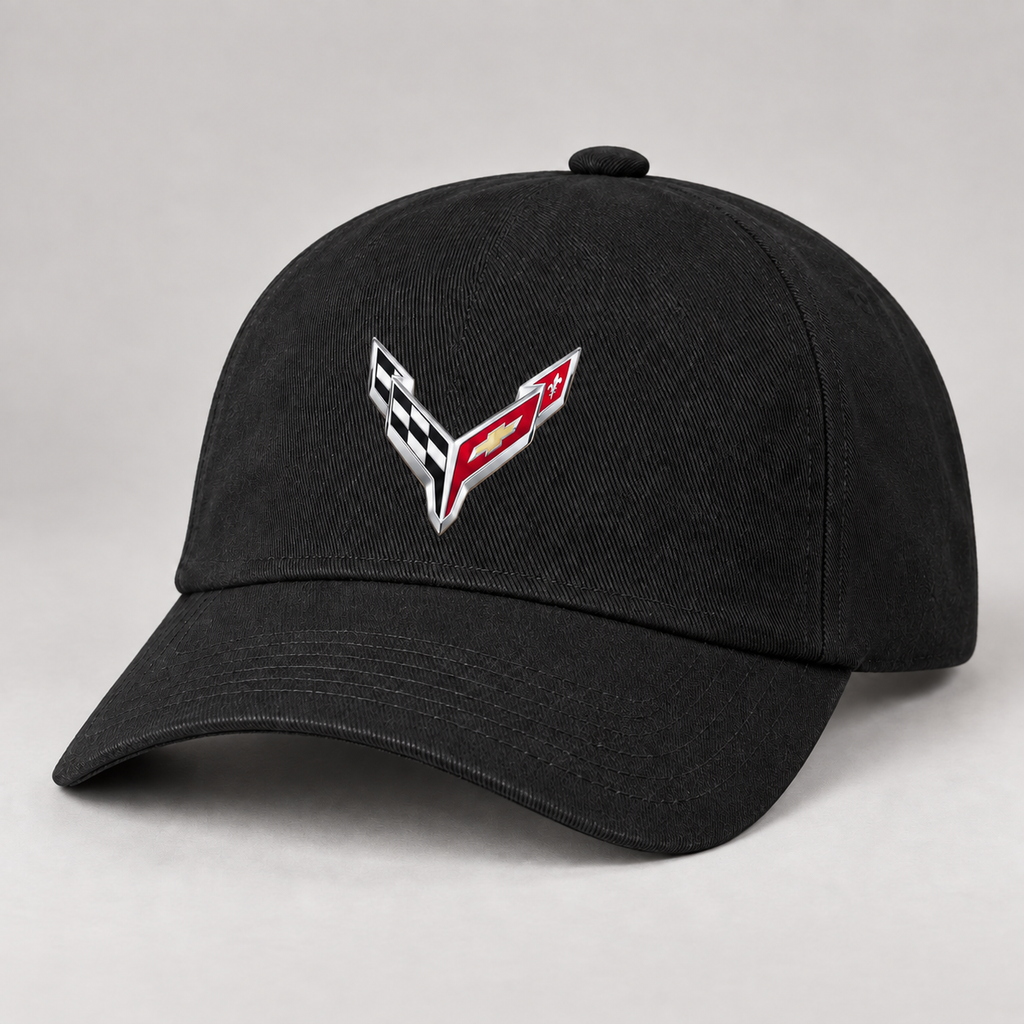 Corvette Dad Baseball Cap | Color: Black | Image 1 | Studio Product Closeup