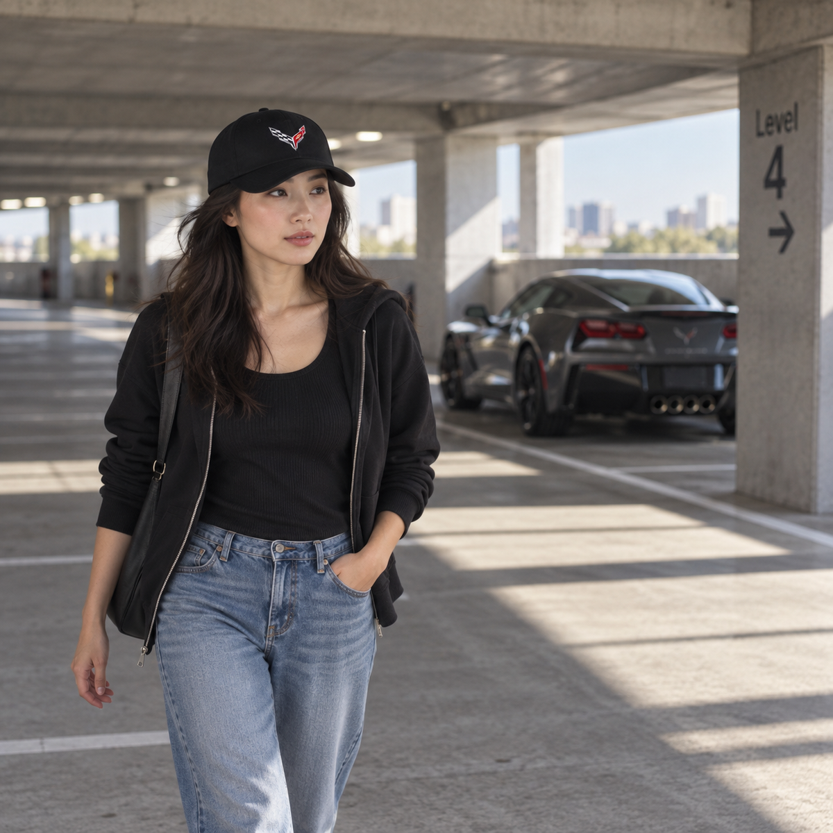 Corvette Dad Baseball Cap | Color: Black | Image 4 | Wide Lifestyle Scene