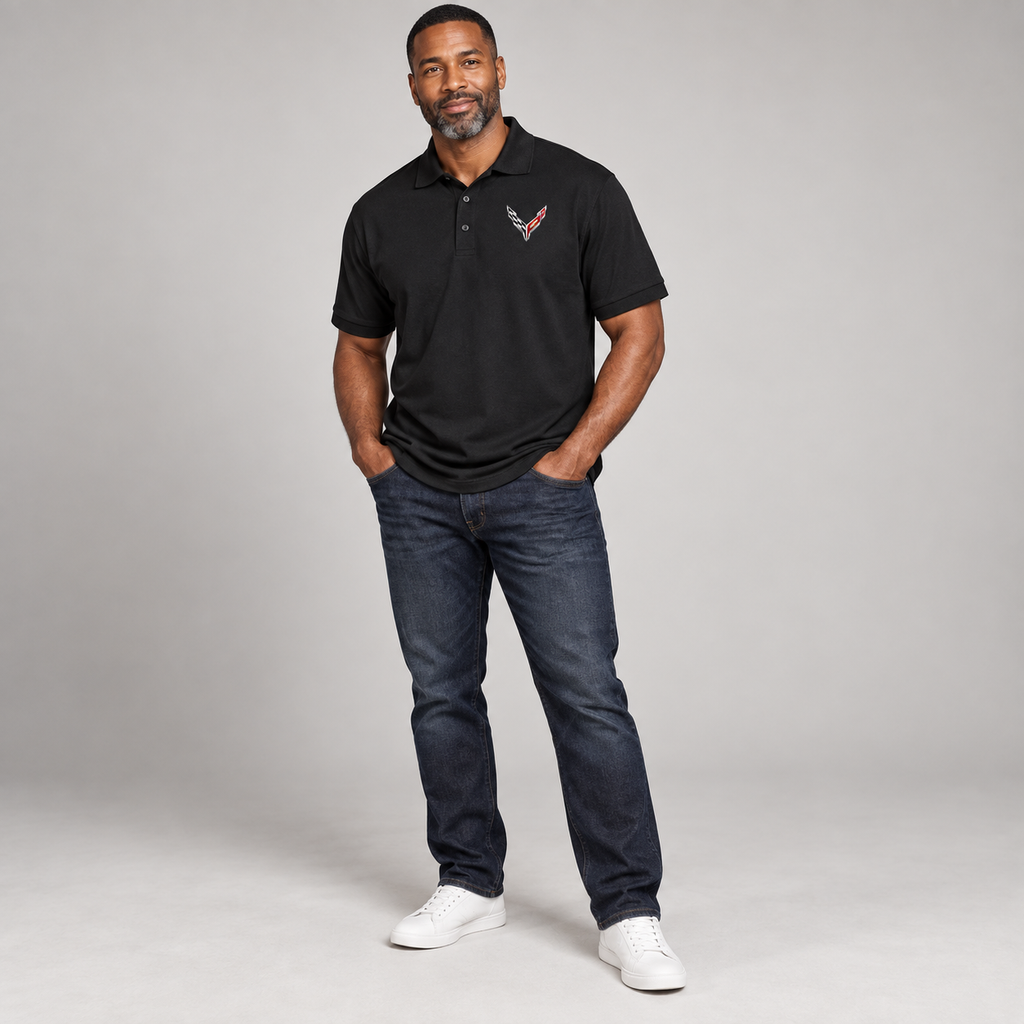 Corvette Dry Blend Polo | Color: Black | Image 1 | Studio Model