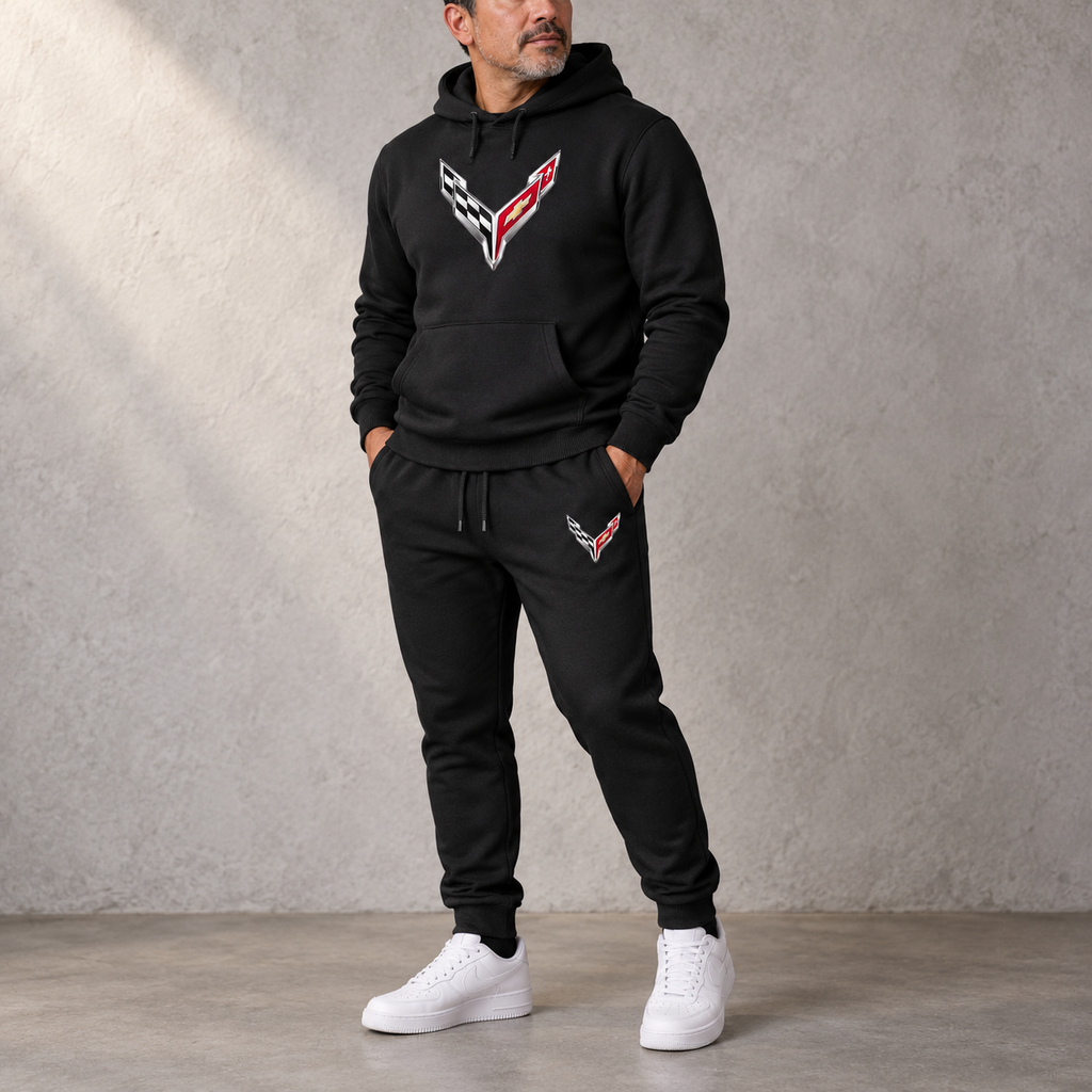Corvette Hoodie Joggers Set | Color: Black | Image 2 | Garment Detail