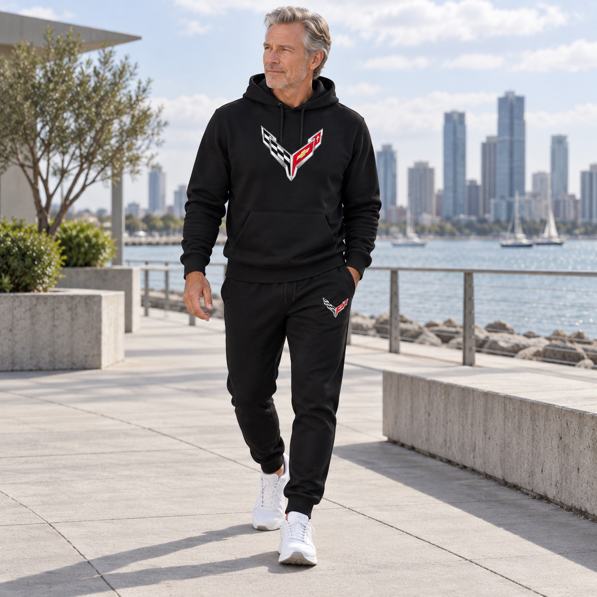 Corvette Hoodie Joggers Set | Color: Black | Image 4 | Wide Lifestyle Scene